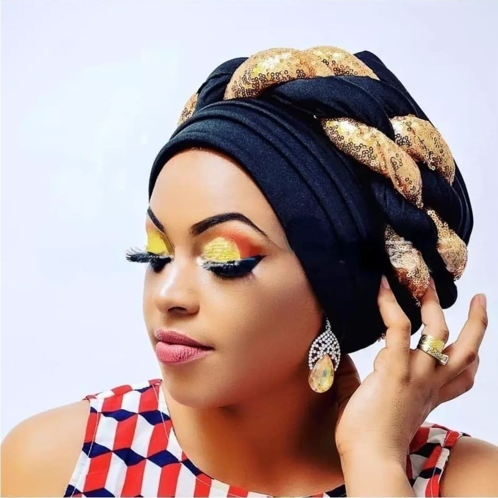 Black Braid Turban Cap Headwrap Head Scarf Beanie Cap​​